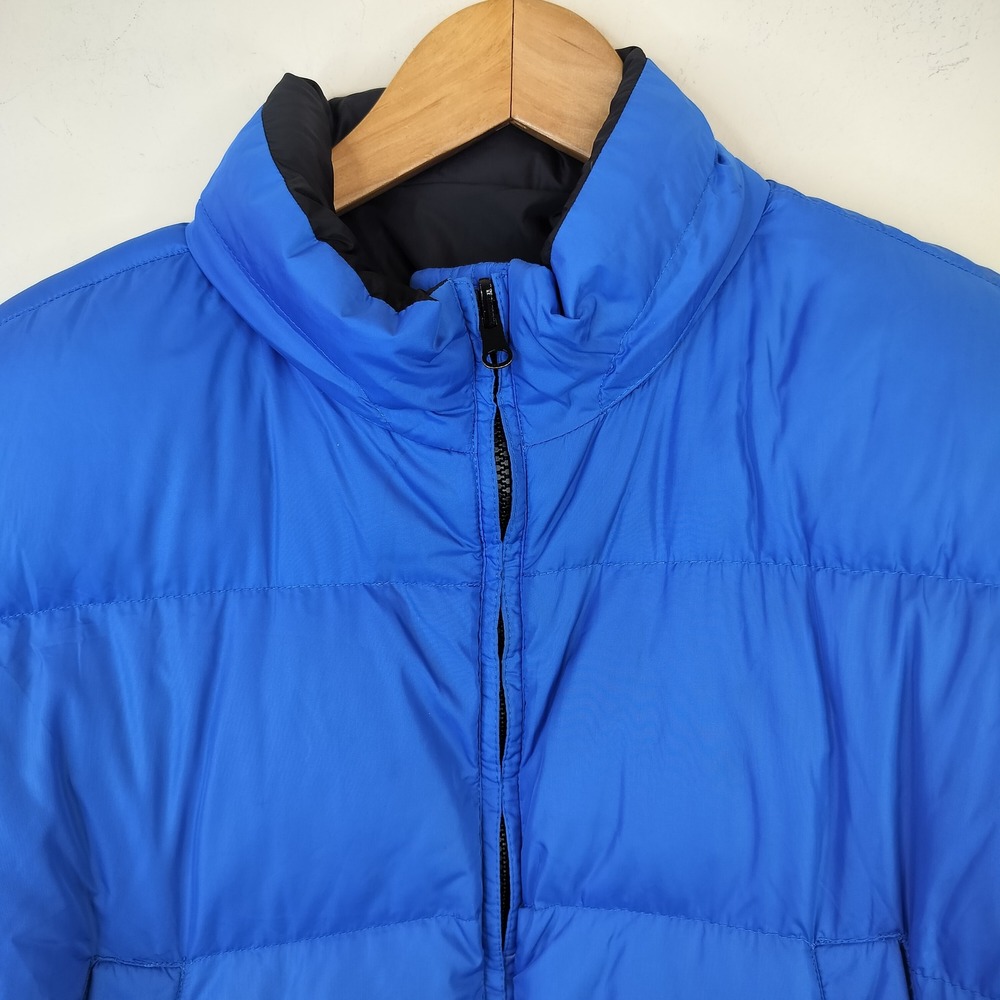 Lands End Reversible Down Puffer Jacket Womens Large 14-16 Petite Blue Black - Picture 2 of 11